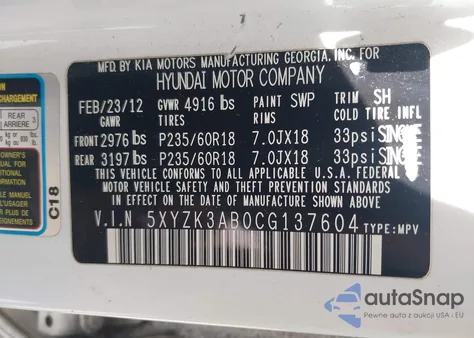 2012 Hyundai Santa Fe Limited from USA, damaged, VIN 5XYZK3AB0CG137604
